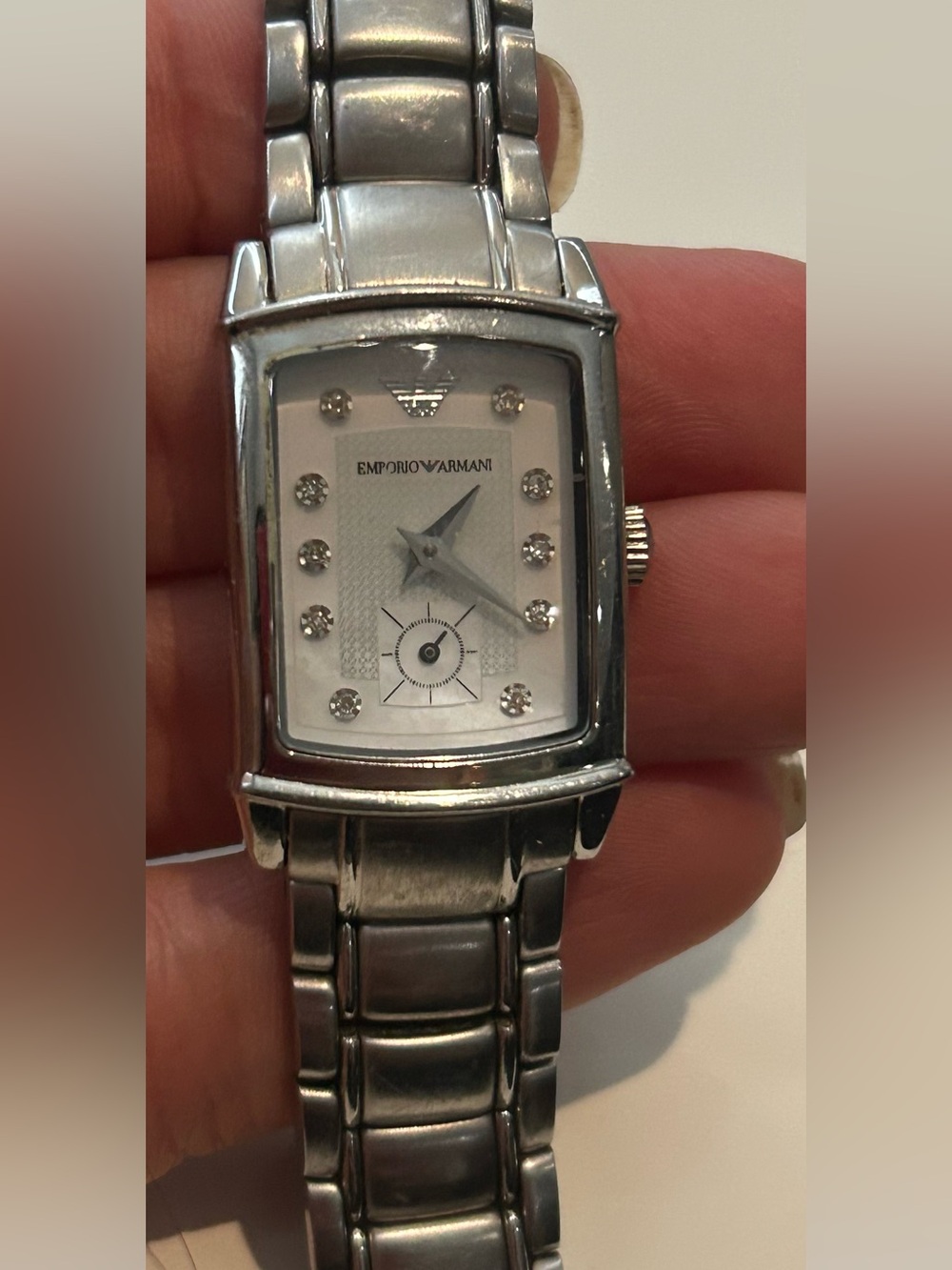 Emporio Armani Silver-Tone Stainless Steel Rectangular Watch